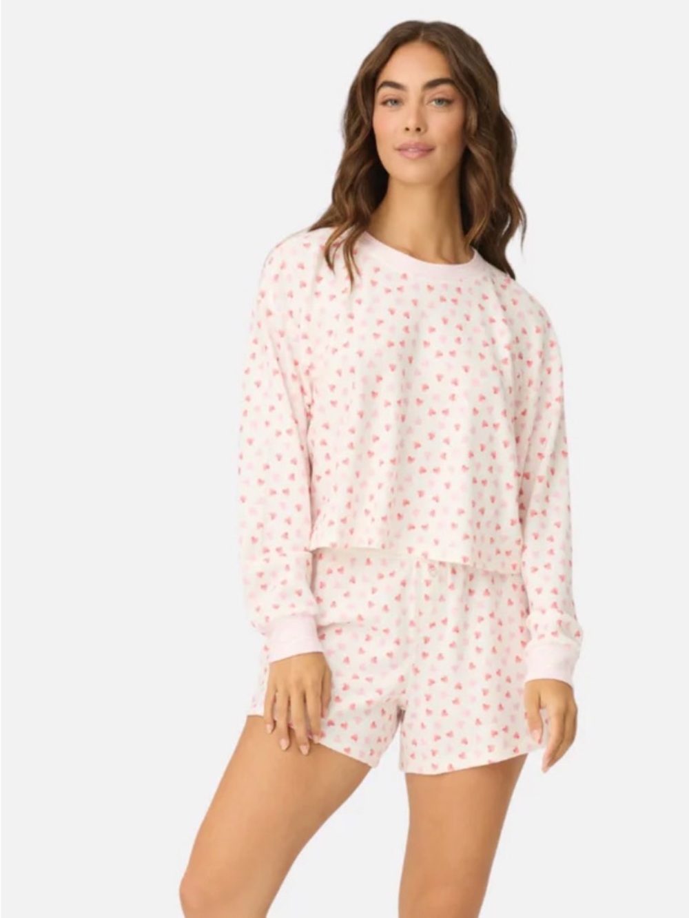 PJ Salvage Pink Heart-Print Long-Sleeve Top & Shorts Pajama Set in Junior Sizing